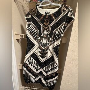 Elegant Black and White Sequin Dress